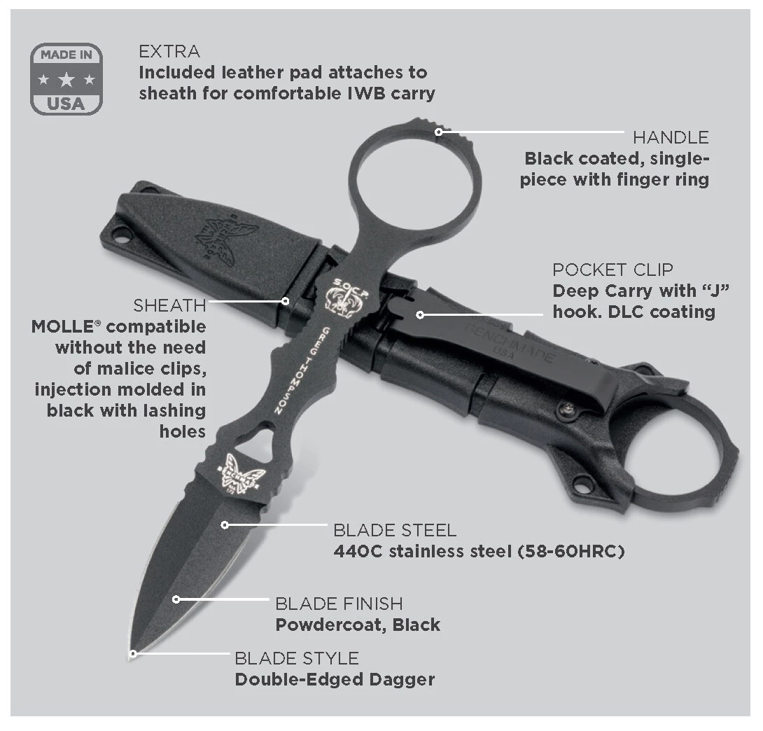 Benchmade Thompson Mini SOCP Fixed Blade Knife, Nylon Sheath - 173BK 4 Benchmade Thompson Mini SOCP Fixed Blade Knife, Nylon Sheath - 173BK - Image 2