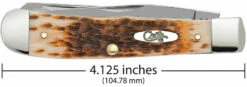 Case Amber Bone Peach Seed Jig (CS) Large Trapper Folder Knife #00163 -KNIFE SUPPLIES Sales CA00163 3