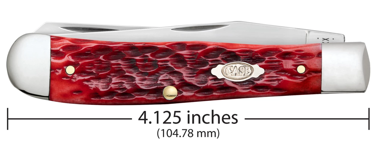 Case Peach Seed Jig Dark Red Bone (CS) Large Trapper Folder Knife #31950 3 Case Peach Seed Jig Dark Red Bone (CS) Large Trapper Folder Knife #31950