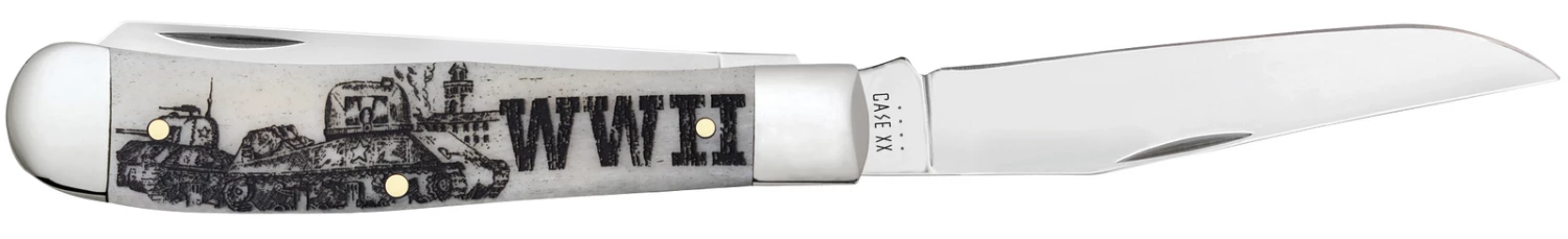 Case War Series WWII Embellished Smooth Natural Bone (SS) Large Trapper Folder Knife #50950 4 Case War Series WWII Embellished Smooth Natural Bone (SS) Large Trapper Folder Knife #50950 - Image 2