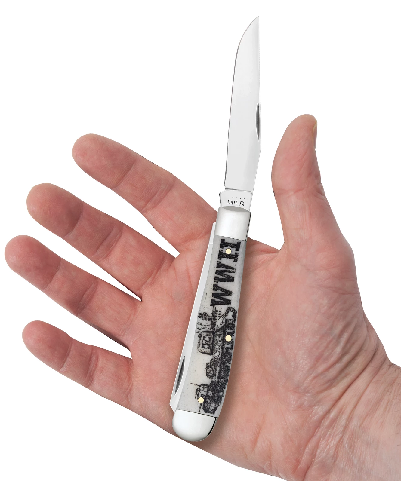 Case War Series WWII Embellished Smooth Natural Bone (SS) Large Trapper Folder Knife #50950 5 Case War Series WWII Embellished Smooth Natural Bone (SS) Large Trapper Folder Knife #50950 - Image 3