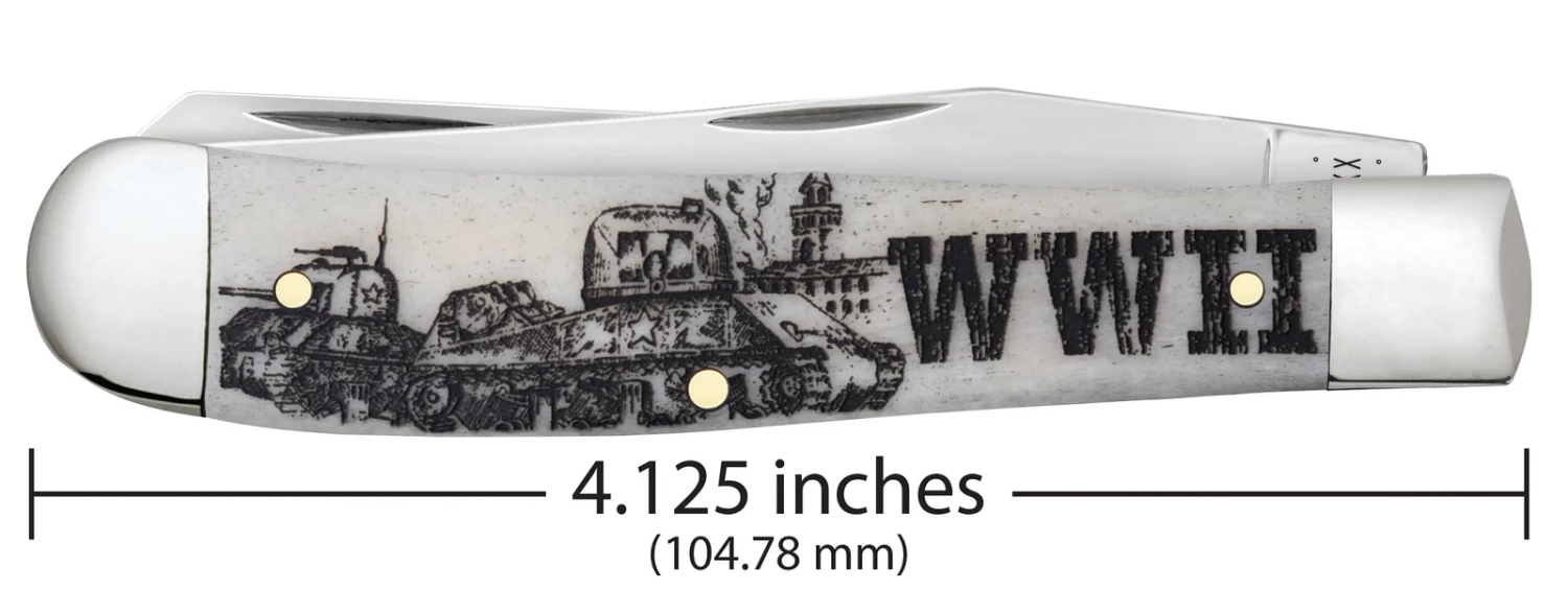 Case War Series WWII Embellished Smooth Natural Bone (SS) Large Trapper Folder Knife #50950 6 Case War Series WWII Embellished Smooth Natural Bone (SS) Large Trapper Folder Knife #50950 - Image 4