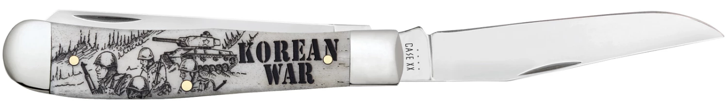 Case War Series Korean War Embellished Smooth Natural Bone (SS) Large Trapper Folder Knife #50951 4 Case War Series Korean War Embellished Smooth Natural Bone (SS) Large Trapper Folder Knife #50951 - Image 2