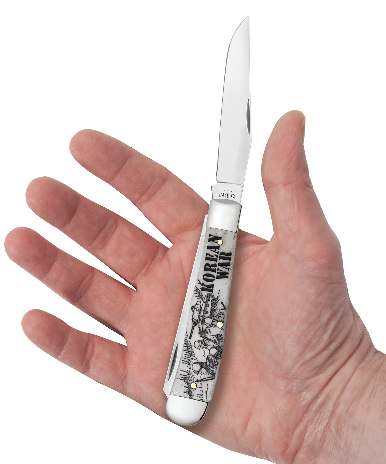 Case War Series Korean War Embellished Smooth Natural Bone (SS) Large Trapper Folder Knife #50951 5 Case War Series Korean War Embellished Smooth Natural Bone (SS) Large Trapper Folder Knife #50951 - Image 3