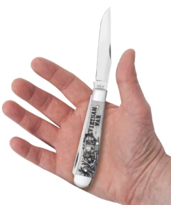 Case War Series Vietnam War Embellished Smooth Natural Bone (SS) Large Trapper Folder Knife #50952 -KNIFE SUPPLIES Sales CA50952 2