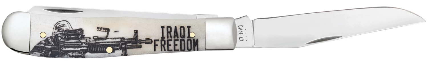 Case War Series Iraqi Freedom Embellished Smooth Natural Bone (SS) Large Trapper Folder Knife #50954 4 Case War Series Iraqi Freedom Embellished Smooth Natural Bone (SS) Large Trapper Folder Knife #50954 - Image 2