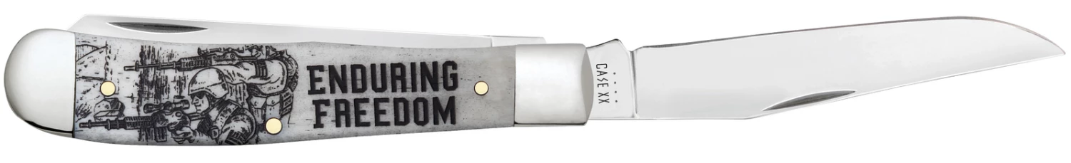 Case War Series Enduring Freedom Embellished Smooth Bone (SS) Large Trapper Folder Knife #50955 4 Case War Series Enduring Freedom Embellished Smooth Bone (SS) Large Trapper Folder Knife #50955 - Image 2