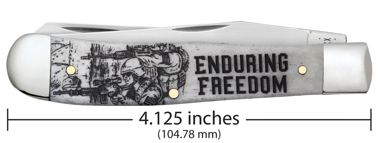 Case War Series Enduring Freedom Embellished Smooth Bone (SS) Large Trapper Folder Knife #50955 6 Case War Series Enduring Freedom Embellished Smooth Bone (SS) Large Trapper Folder Knife #50955 - Image 4