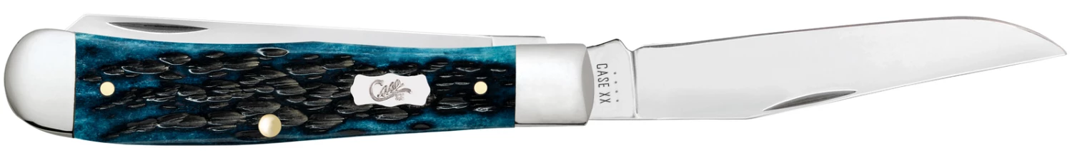 Case Pocket Worn Peach Seed Jig Mediterranean Blue Bone (SS) Large Trapper Folder Knife #51850 4 Case Pocket Worn Peach Seed Jig Mediterranean Blue Bone (SS) Large Trapper Folder Knife #51850 - Image 2