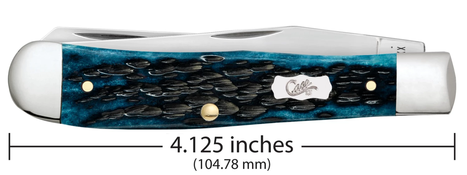 Case Pocket Worn Peach Seed Jig Mediterranean Blue Bone (SS) Large Trapper Folder Knife #51850 6 Case Pocket Worn Peach Seed Jig Mediterranean Blue Bone (SS) Large Trapper Folder Knife #51850 - Image 4