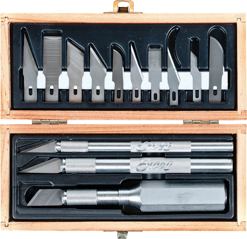 Excel Blades Craftsman Hobby Knife Set In Wooden Box (16 Blades & Knives) - 44283 3 Excel Blades Craftsman Hobby Knife Set In Wooden Box (16 Blades & Knives) - 44283