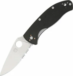 Spyderco Tenacious Black G10, Satin Serrated Folder Edge Knife - C122GPS