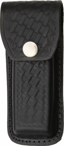 Black Leather Embossed Basketweave Belt Sheath To Suit 4.5 - 5.25 Inch Knife