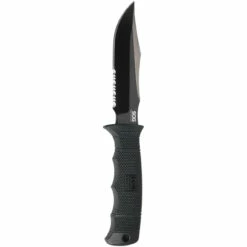 SOG Seal Pup Elite Black TiNi Partially Serrated Fixed Blade Knife, Kydex Sheath E37T-K