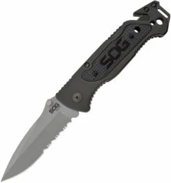 SOG Escape Clip Point Satin Serrated Recue Folder Knife FF24
